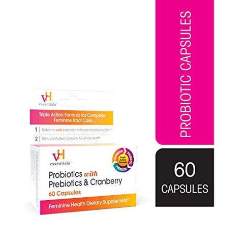 vH essentials Probiotics with Prebiotics and Cranberry - Feminine Health Supplement (60 Caps)